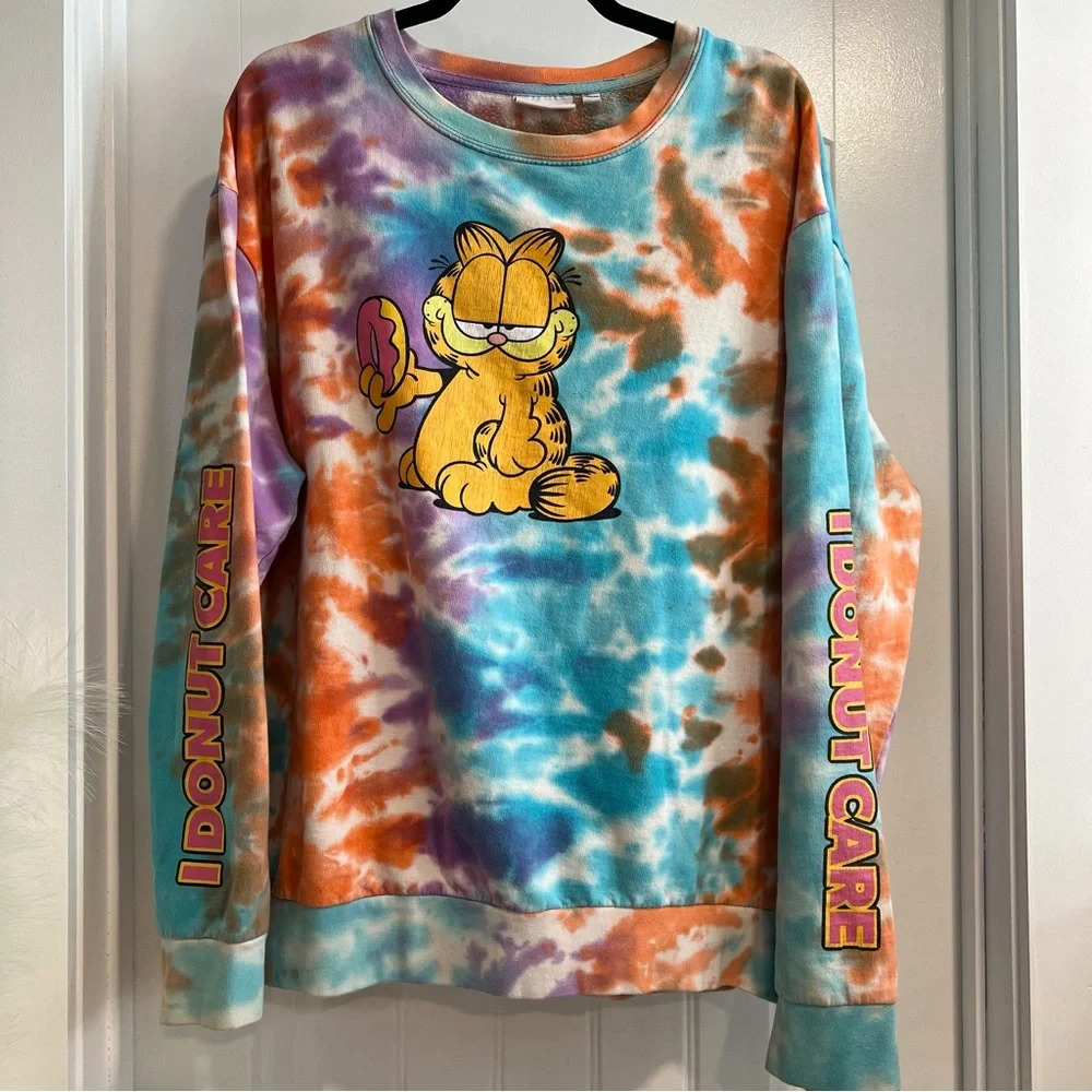 Garfield Tie Dye I‎ Donut Care Sweatshirt. Size Large.